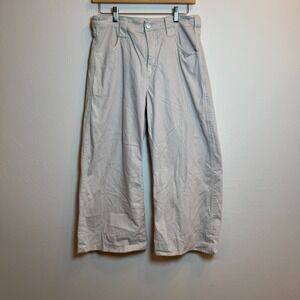 Pilcro Wide Leg Crop Pants‎ Women's 28 Beige Khaki High Rise Casual Cotton Blend